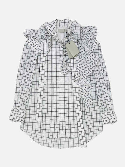 Pre - loved MONSE Cutout Sleeve White & Black Plaid Shirt at Reems Closet