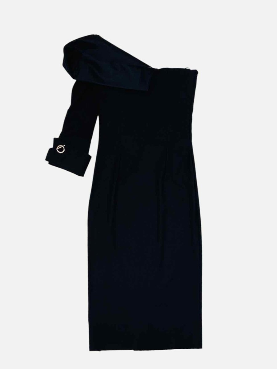 Pre - loved MONSE One Shoulder Black Midi Dress at Reems Closet