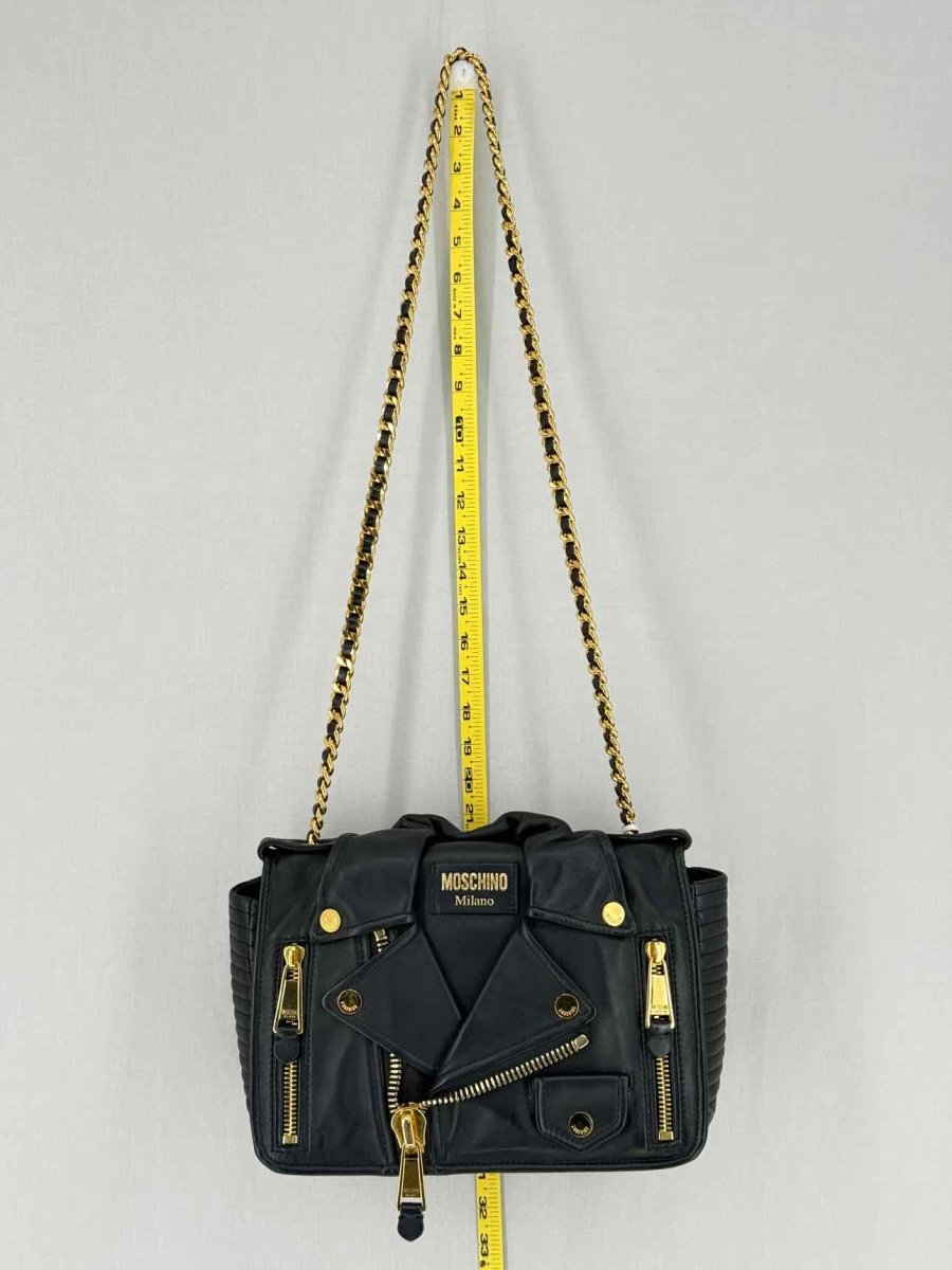 Pre - loved MOSCHINO Biker Jacket Black Shoulder Bag at Reems Closet