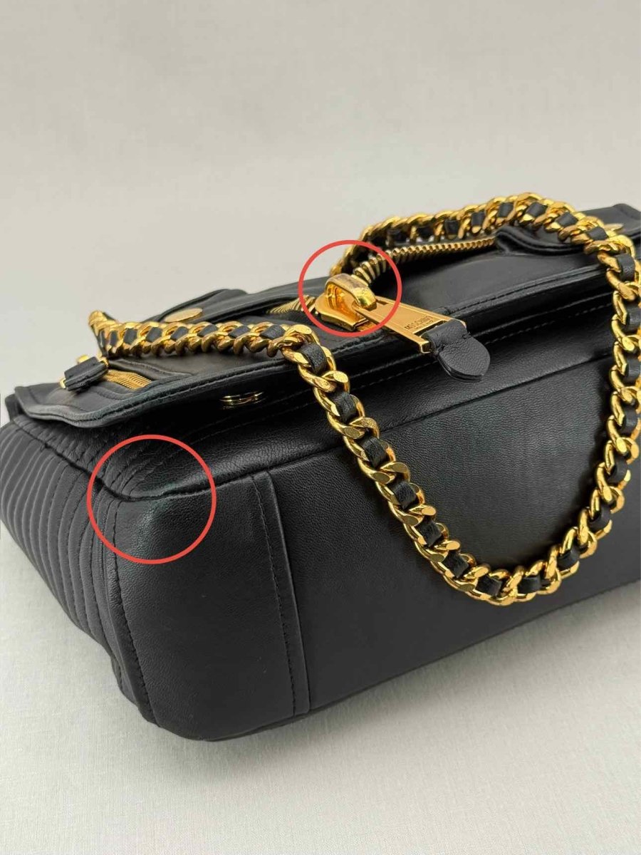 Pre - loved MOSCHINO Biker Jacket Black Shoulder Bag at Reems Closet