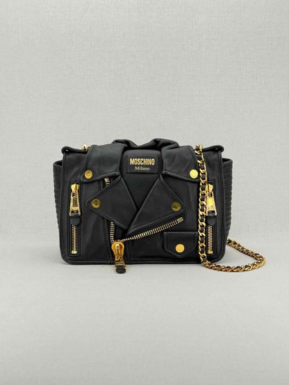 Pre - loved MOSCHINO Biker Jacket Black Shoulder Bag at Reems Closet