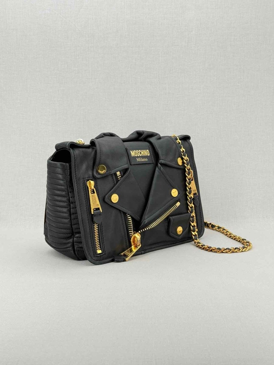 Pre - loved MOSCHINO Biker Jacket Black Shoulder Bag at Reems Closet