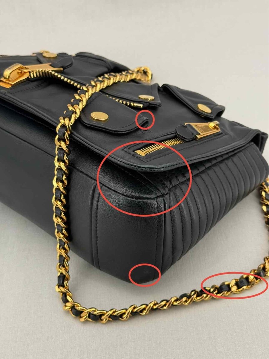 Pre - loved MOSCHINO Biker Jacket Black Shoulder Bag at Reems Closet