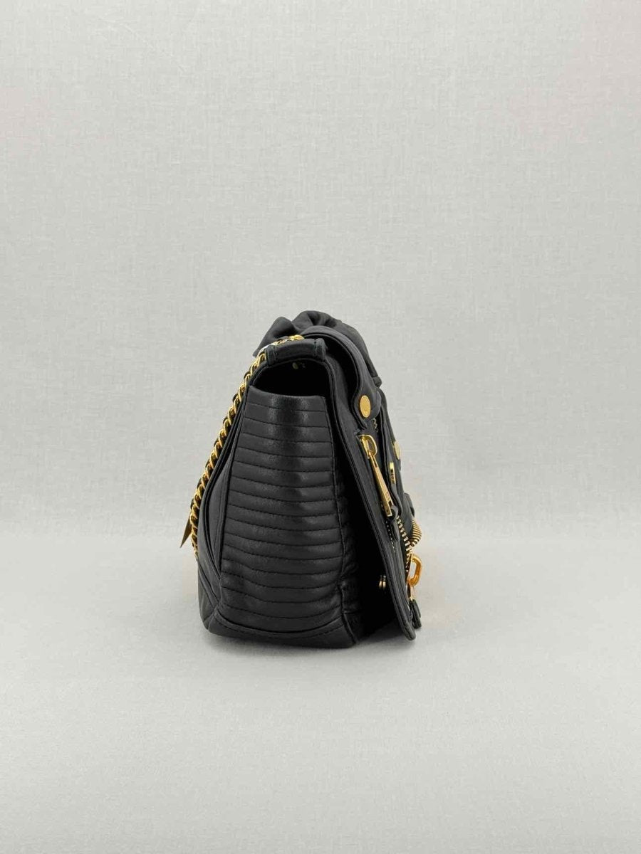 Pre - loved MOSCHINO Biker Jacket Black Shoulder Bag at Reems Closet