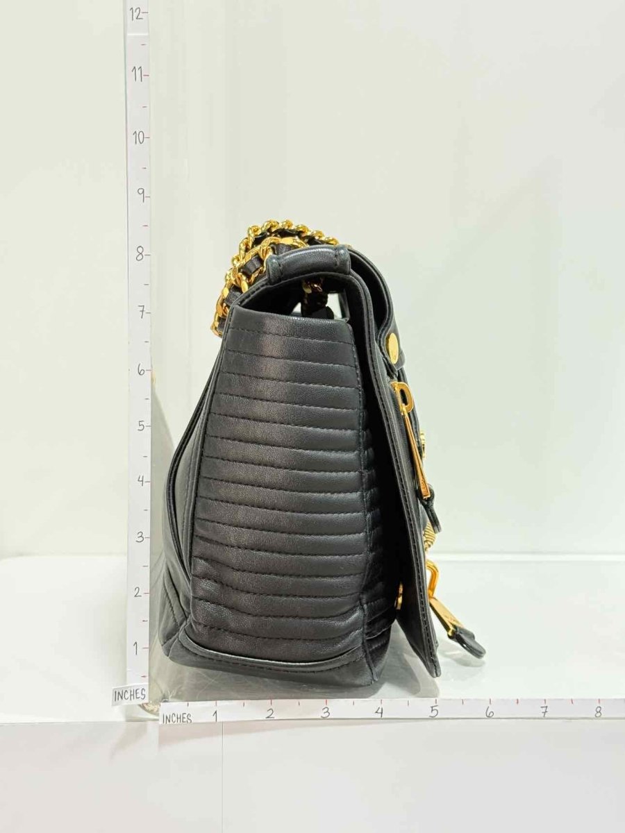 Pre - loved MOSCHINO Biker Jacket Black Shoulder Bag at Reems Closet