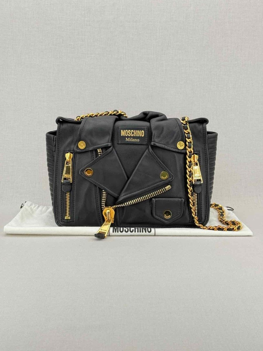 Pre - loved MOSCHINO Biker Jacket Black Shoulder Bag at Reems Closet