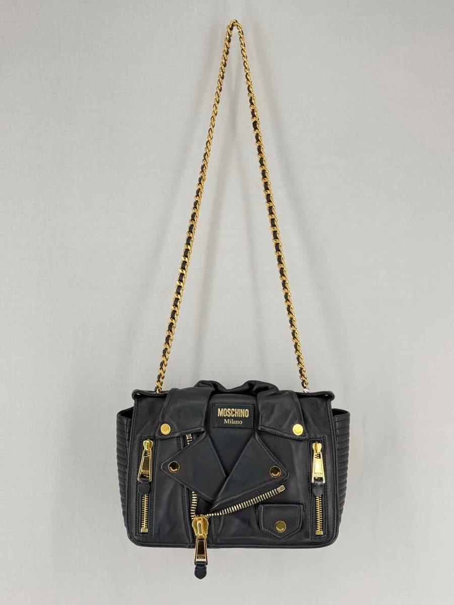 Pre - loved MOSCHINO Biker Jacket Black Shoulder Bag at Reems Closet