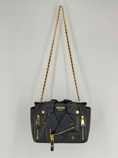 Pre - loved MOSCHINO Biker Jacket Black Shoulder Bag at Reems Closet
