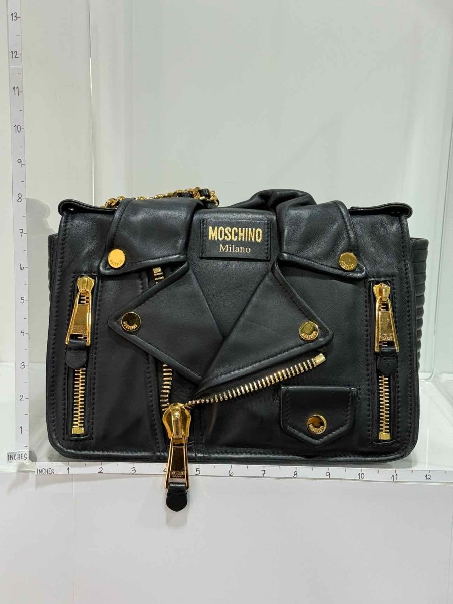 Pre - loved MOSCHINO Biker Jacket Black Shoulder Bag at Reems Closet