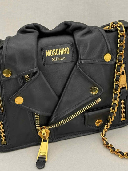 Pre - loved MOSCHINO Biker Jacket Black Shoulder Bag at Reems Closet