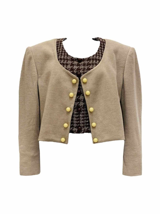 Pre - loved MOSCHINO Cropped Beige & Brown Tweed Jacket at Reems Closet