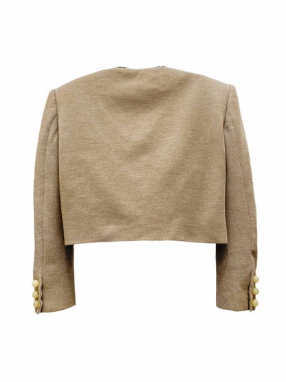 Pre - loved MOSCHINO Cropped Beige & Brown Tweed Jacket at Reems Closet