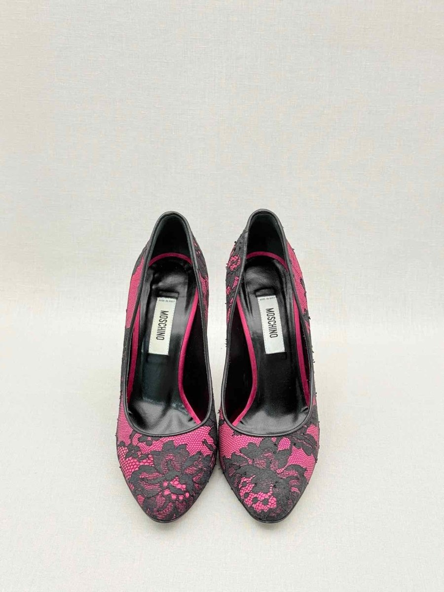 Pre - loved MOSCHINO Pink & Black Lace Size EU 38 Pumps at Reems Closet