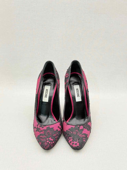 Pre - loved MOSCHINO Pink & Black Lace Size EU 38 Pumps at Reems Closet