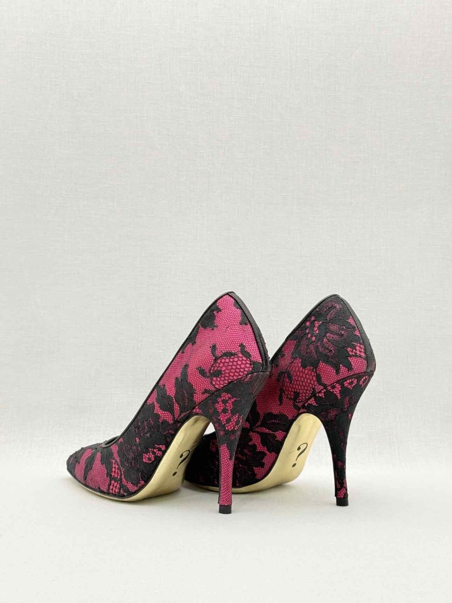 Pre - loved MOSCHINO Pink & Black Lace Size EU 38 Pumps at Reems Closet