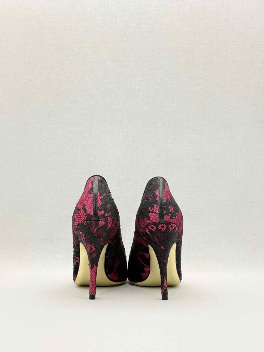 Pre - loved MOSCHINO Pink & Black Lace Size EU 38 Pumps at Reems Closet