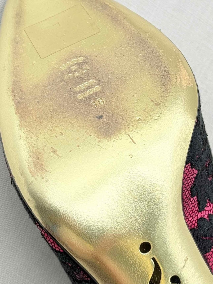 Pre - loved MOSCHINO Pink & Black Lace Size EU 38 Pumps at Reems Closet