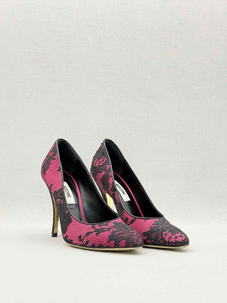 Pre - loved MOSCHINO Pink & Black Lace Size EU 38 Pumps at Reems Closet