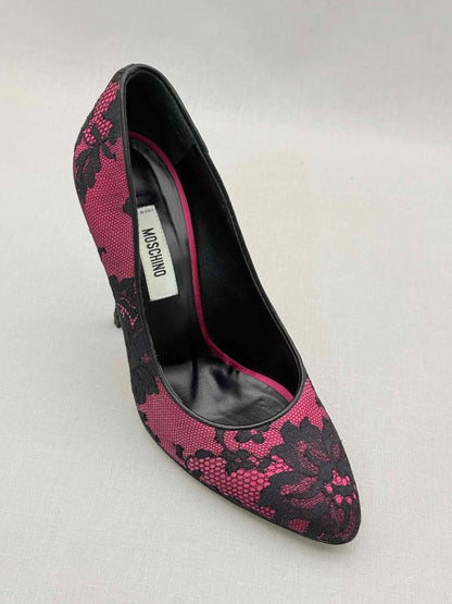 Pre - loved MOSCHINO Pink & Black Lace Size EU 38 Pumps at Reems Closet