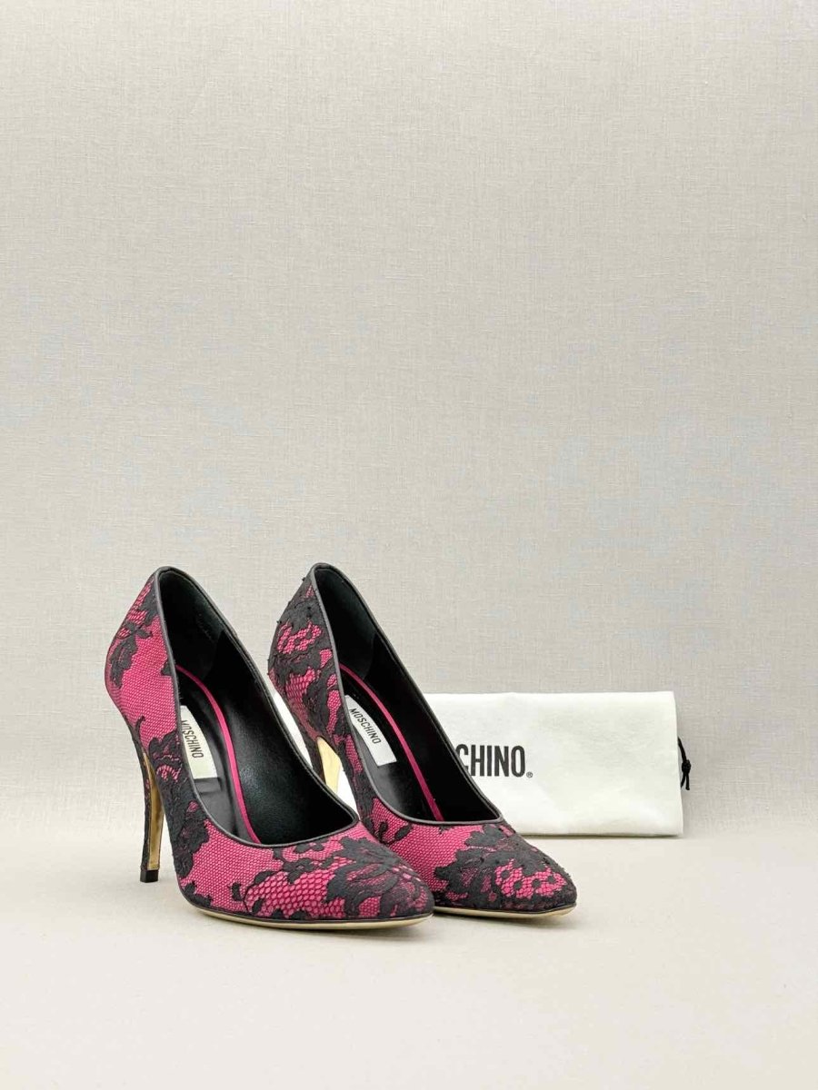 Pre - loved MOSCHINO Pink & Black Lace Size EU 38 Pumps at Reems Closet