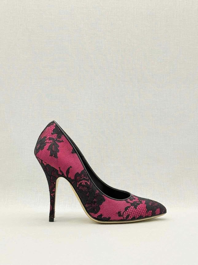 Pre - loved MOSCHINO Pink & Black Lace Size EU 38 Pumps at Reems Closet
