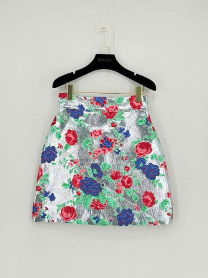 Pre - loved MSGM Silver Multicolor Floral Size US 4 Mini Skirt at Reems Closet