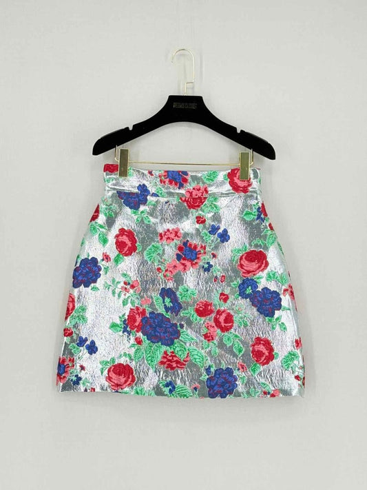 Pre - loved MSGM Silver Multicolor Floral Size US 4 Mini Skirt at Reems Closet