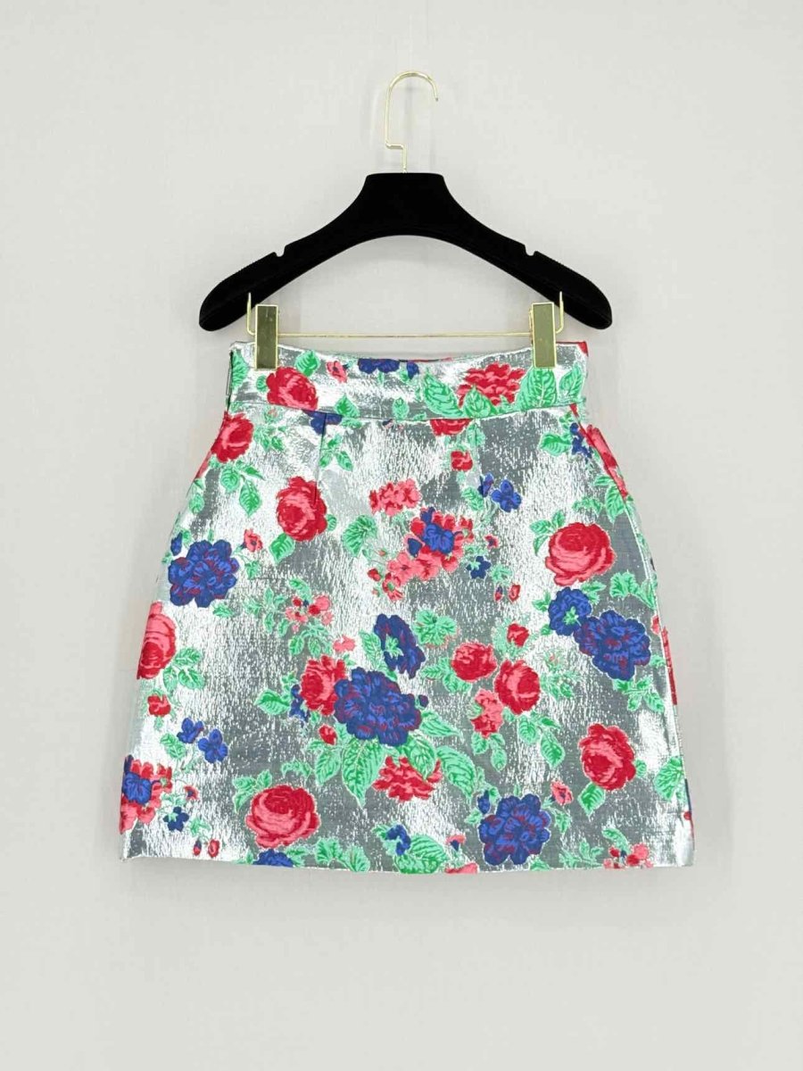 Pre - loved MSGM Silver Multicolor Floral Size US 4 Mini Skirt at Reems Closet
