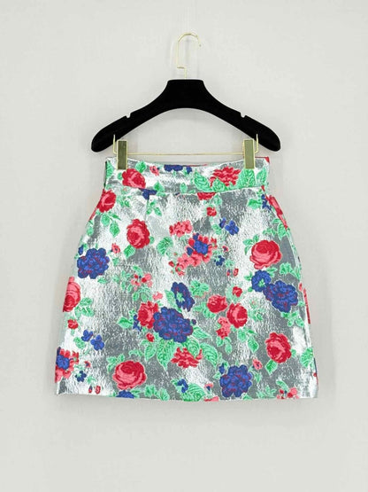Pre - loved MSGM Silver Multicolor Floral Size US 4 Mini Skirt at Reems Closet