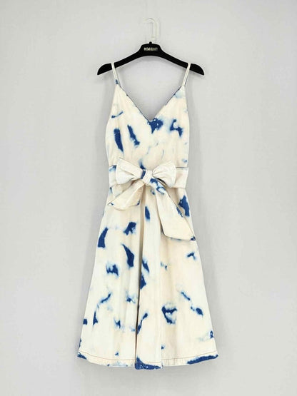 Pre - loved MSGM White & Blue Tie - dye Size US 8 Midi Dress at Reems Closet