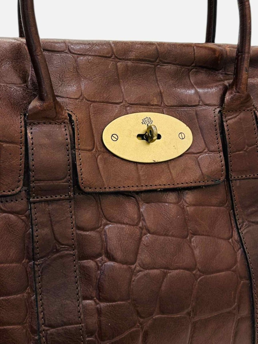 Pre-loved MULBERRY Bayswater Brown Croc Embossed Shoulder Bag from Reems Closet