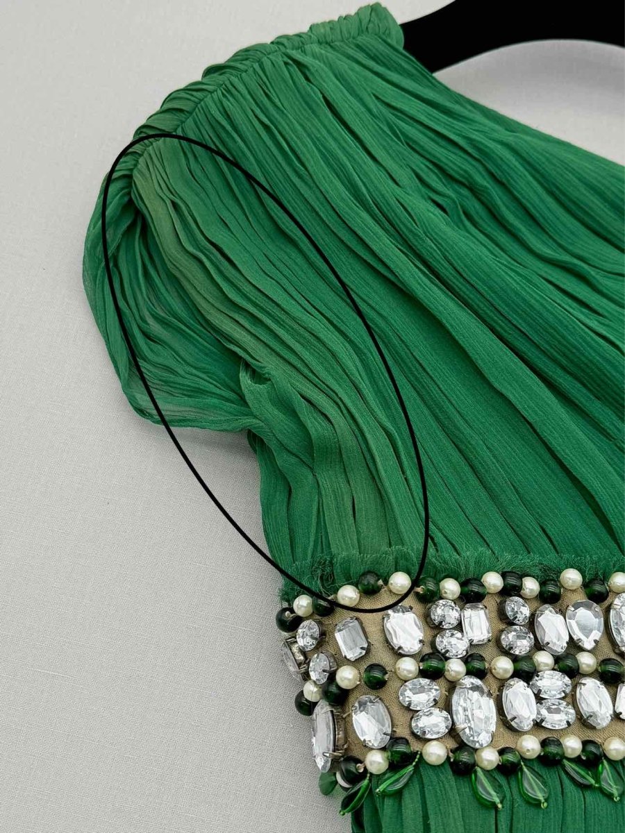 Pre - loved NAEEM KHAN 2010 Runway Green Size US 6 Long Dress at Reems Closet
