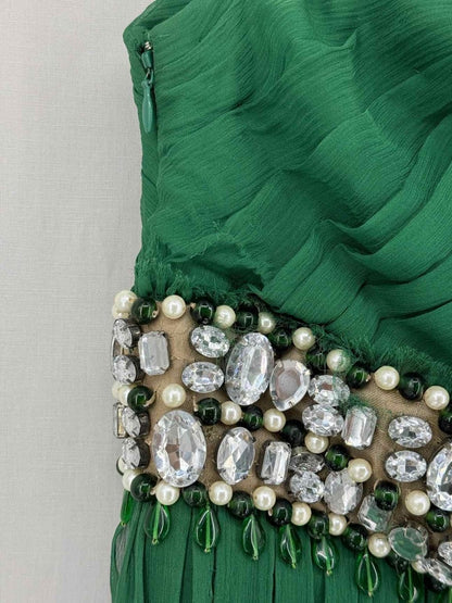 Pre - loved NAEEM KHAN 2010 Runway Green Size US 6 Long Dress at Reems Closet