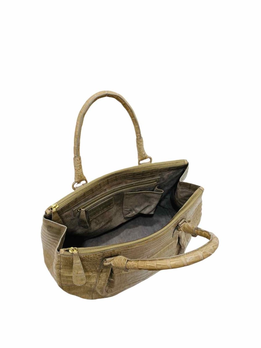 Pre - loved NANCY GONZALEZ Croc Beige Shoulder Bag at Reems Closet