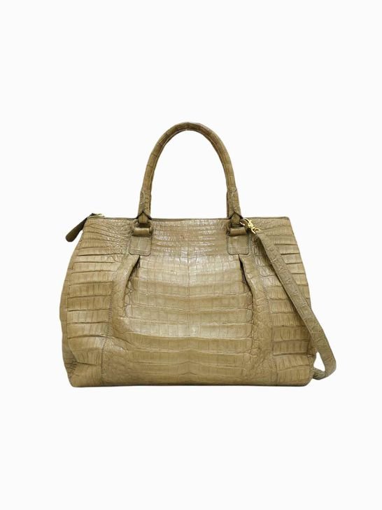 Pre - loved NANCY GONZALEZ Croc Beige Shoulder Bag at Reems Closet