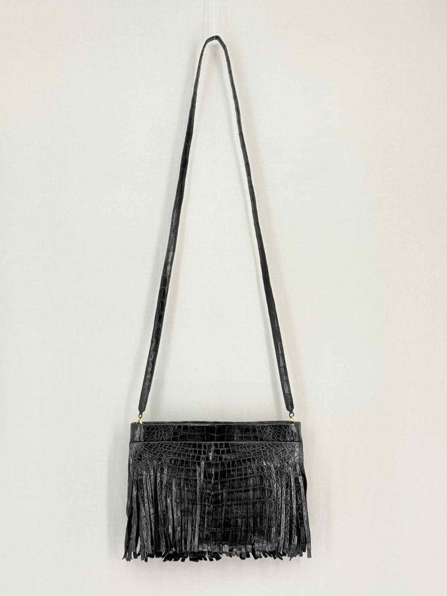 Pre-loved NANCY GONZALEZ Fringe Trim Black Crossbody at Reems Closet