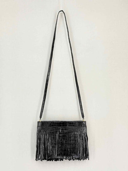 Pre-loved NANCY GONZALEZ Fringe Trim Black Crossbody at Reems Closet
