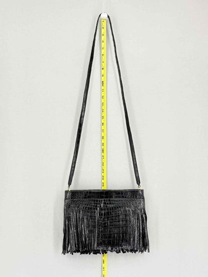 Pre-loved NANCY GONZALEZ Fringe Trim Black Crossbody at Reems Closet