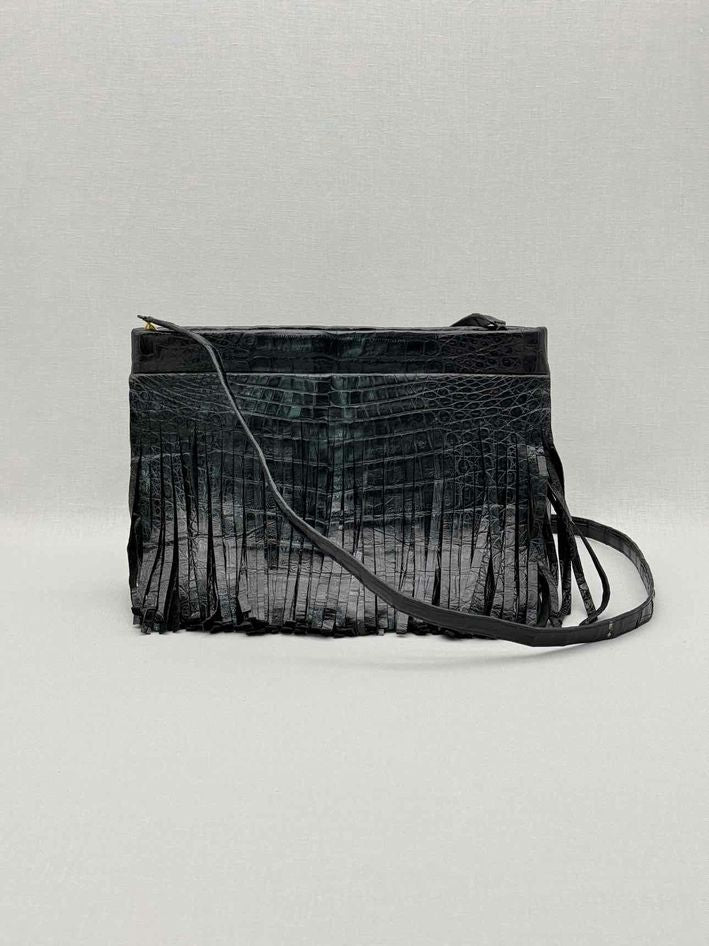 Pre-loved NANCY GONZALEZ Fringe Trim Black Crossbody at Reems Closet