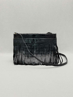 Pre-loved NANCY GONZALEZ Fringe Trim Black Crossbody at Reems Closet