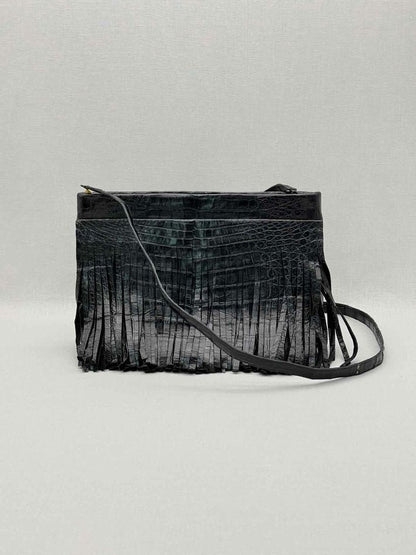Pre-loved NANCY GONZALEZ Fringe Trim Black Crossbody at Reems Closet