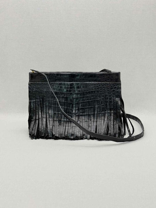 Pre-loved NANCY GONZALEZ Fringe Trim Black Crossbody at Reems Closet