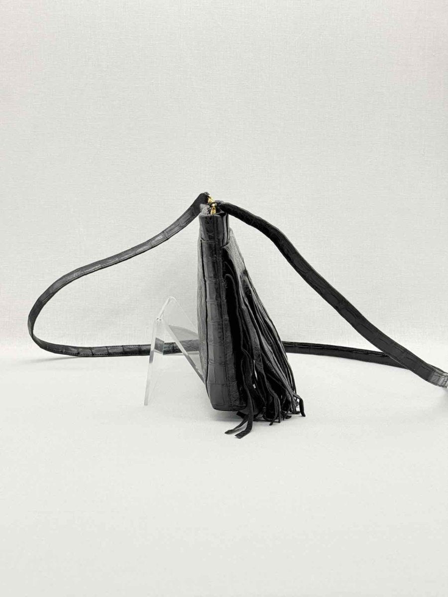 Pre-loved NANCY GONZALEZ Fringe Trim Black Crossbody at Reems Closet