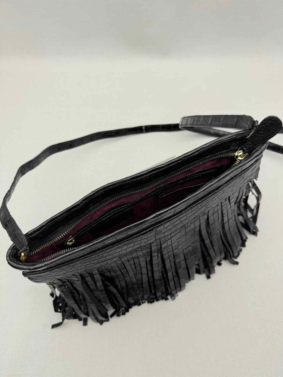 Pre-loved NANCY GONZALEZ Fringe Trim Black Crossbody at Reems Closet