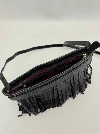 Pre-loved NANCY GONZALEZ Fringe Trim Black Crossbody at Reems Closet