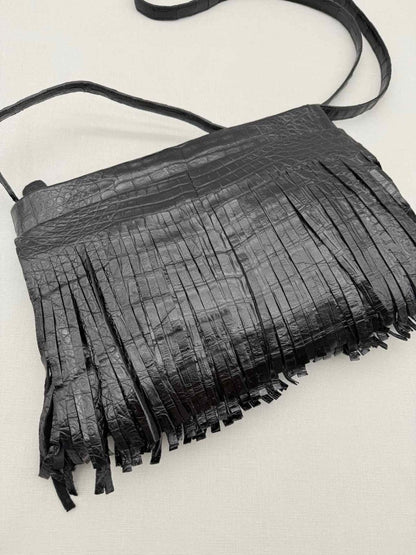 Pre-loved NANCY GONZALEZ Fringe Trim Black Crossbody at Reems Closet