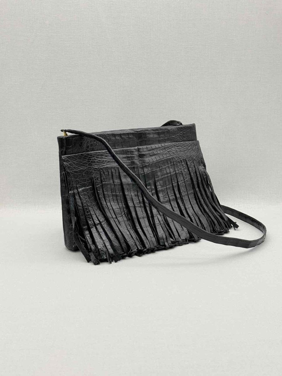 Pre-loved NANCY GONZALEZ Fringe Trim Black Crossbody at Reems Closet