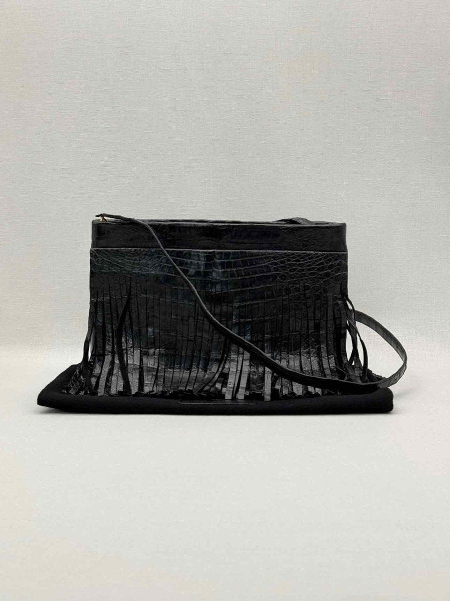 Pre-loved NANCY GONZALEZ Fringe Trim Black Crossbody at Reems Closet