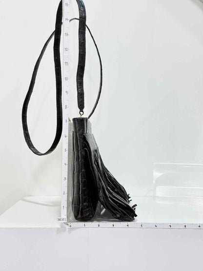 Pre-loved NANCY GONZALEZ Fringe Trim Black Crossbody at Reems Closet