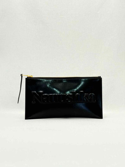 Pre - loved NANUSHKA Lamara Black Embossed Clutch at Reems Closet